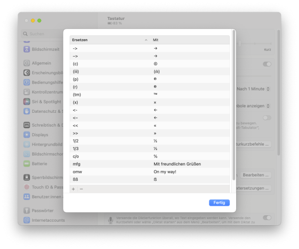 Textersetzungen können in den macOS-Systemeinstellungen individuell angepasst werden