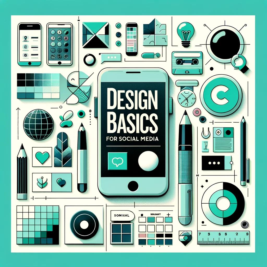 a digital collage representing design basics for social media (dall·e)